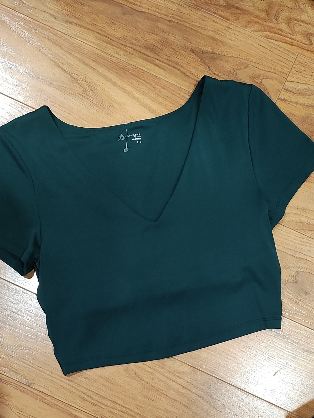 aerie Dark Teal V-Neck Cropped Tee